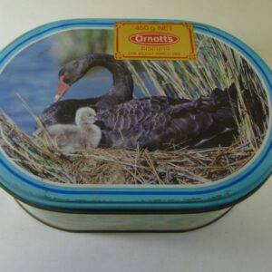 Arnott's 'Black Swan', blue on white, 450g. Biscuit Tin, c.1988 - with sticker