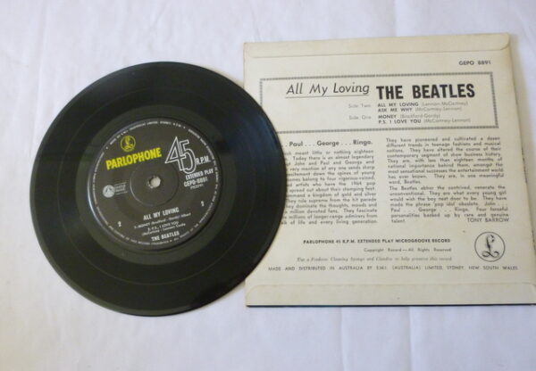 vintage beatles 'all my loving', EP vinyl Record, in original PC, AU c.1964 - Image 4