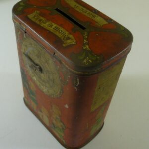 Arnott's 'Money Box Series', rect., 5 ozs. ZU-ZU Biscuits Tin, c.1910 *