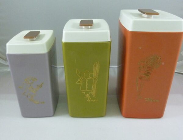 Nylex Kitchen Canister Set of 3, Retro, in multi-colour plastic, c.1960's