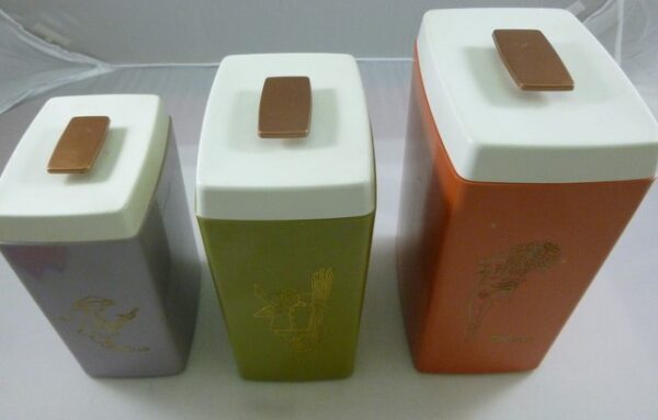 Nylex Kitchen Canister Set of 3, Retro, in multi-colour plastic, c.1960's