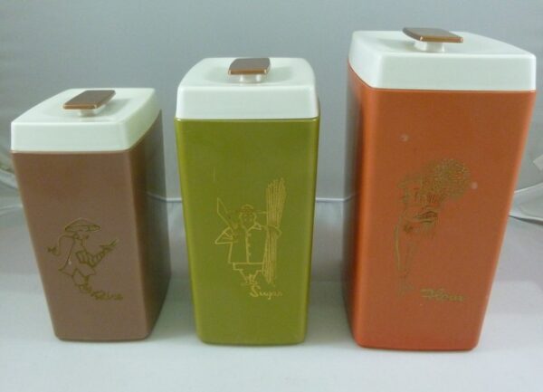 Nylex Kitchen Canister Set of 3, Retro, in multi-colour plastic, c.1960's