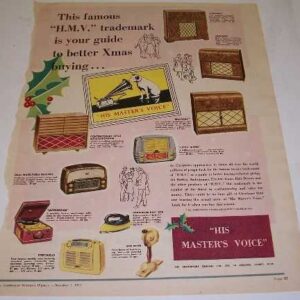 H.M.V. '.... better Xmas buying', magazine advert. c.1954