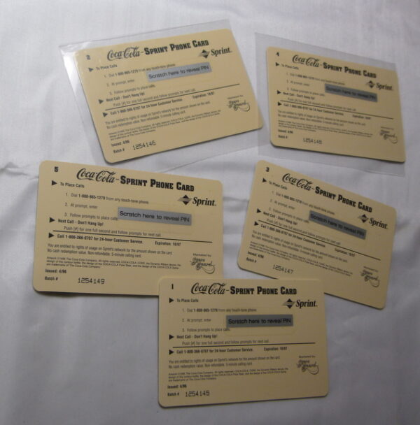 vintage Coca-Cola $5 'SPRINT Phone Card', full set of 5 cards, c.1996 - Image 3