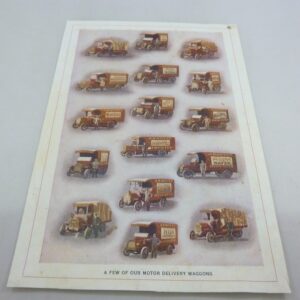 Arnott's 1910 Catalogue A-4 size page, showing vintage delivery trucks