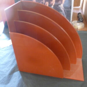 vintage Record Rack or Holder, for LP vinyl records, Deco, in burnt-orange plastic, c.1960's