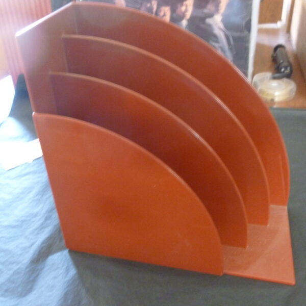 vintage Record Rack or Holder, for LP vinyl records, Deco, in burnt-orange plastic, c.1960's