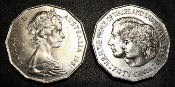 Australian 50c Coin, for 'Prince Charles & Lady Diana's Wedding', c.1981
