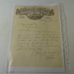 Coolamon Letterheaded notice - 'ASHWOOD AND COLE', Coolamon, NSW