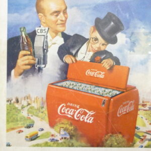 vintage DRINK Coca-Cola red Cooler, 'Your Host Of The Airwaves', original magazine Advert. c.1950