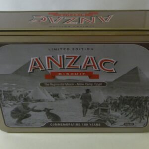 Unibic ANZAC Biscuits, 'The Regimental Mascot - Egypt', red on silver, 500g. Biscuit Tin