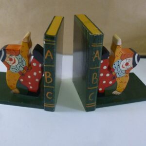 'The Clowns', kitsch, painted timber Bookends