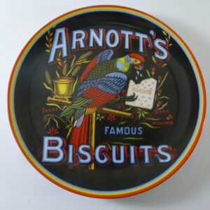 Arnott's Display Plate, 'The Famous Parrot' (on black), in fine porcelain