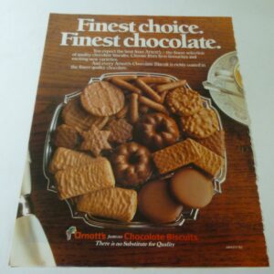 arnott's famous Chocolate Biscuits, magazine ad., c.1984