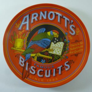 Arnott's Display Plate, 'Today's Parrot' (on red), in fine porcelain