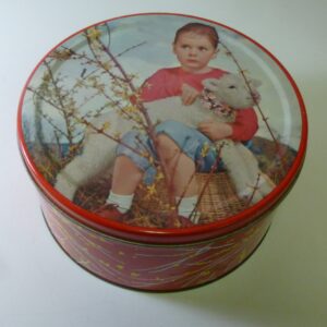 Arnott's 'Girl with Lamb', red-sided, 3 lb. Xmas Cake Tin, c.1963 *