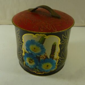 ROBUR 'Cactus Flowers', red & black, 16oz. cylindrical Tea Caddy Tin, c.1960's