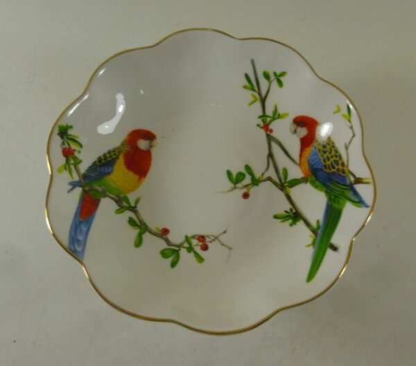 Australian Rosellas Fruit Bowl, on pedestal, in fine bone china