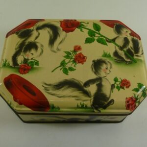BESTER'S SWEETS, 'Chipmunks with red roses', octagonal Sweets Tin, c.1950's - cute!
