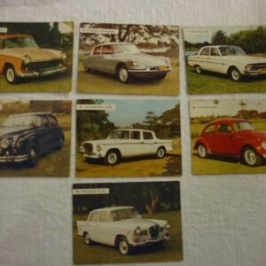 Sanitarium, 'Young Motorist's Cars', set of 7 collector cards, c.1960's