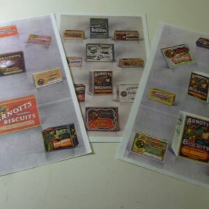 Arnott's 1910 Catalogue, set of 3, pages illustrating early tins