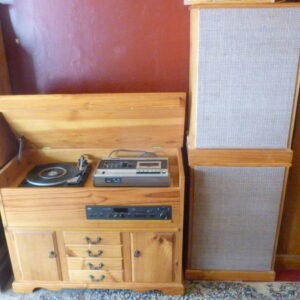 vintage Entertainment System Unit, with hardware and 2 speaker boxes, in Pine, c.1970's