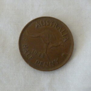 Australian 1948 'Kangaroo' Halfpenny Coin, 'King George VI', c.1948