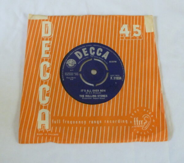 vintage Rolling Stones 'It's All Over Now' / 'Good Times, Bad Times', vinyl Single Record, c.1964