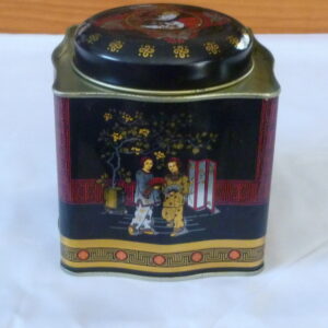 'Oriental scenes', black-background, square, 8oz. Tea Tin