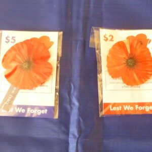 'LEST WE FORGET', RSL Poppy Appeal badge x 2