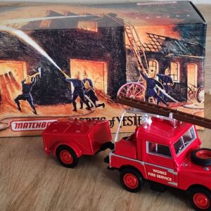 Matchbox MOY 1948 Land Rover and Trailer Fire truck, 'Works Fire Service', red Model Vehicle