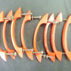 Kitchen door handle set, Deco, in red bakelite  x 8, c.1950's