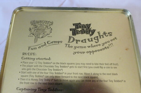 Arnott's Tiny Teddy, 'Fun and Games, Draughts', rect., 500g. Biscuit Tin, c.2000 - Image 6