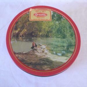 vintage Arnott's CLASSIC 'By the River', 450g. Biscuit Tin, c.1983