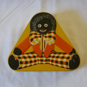vintage Pascall Sweets 'Golli Doll', orange on yellow Toffees Tin, c.1930's - in great condition!