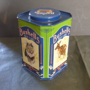 vintage Bushells 'Australian Animals', blue on green, 500g. Tea Tin, c.1983