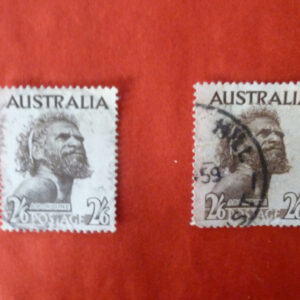 vintage Australian Postage Stamp, 2/6d. 'Australian Aborigine' x 2, c.1952