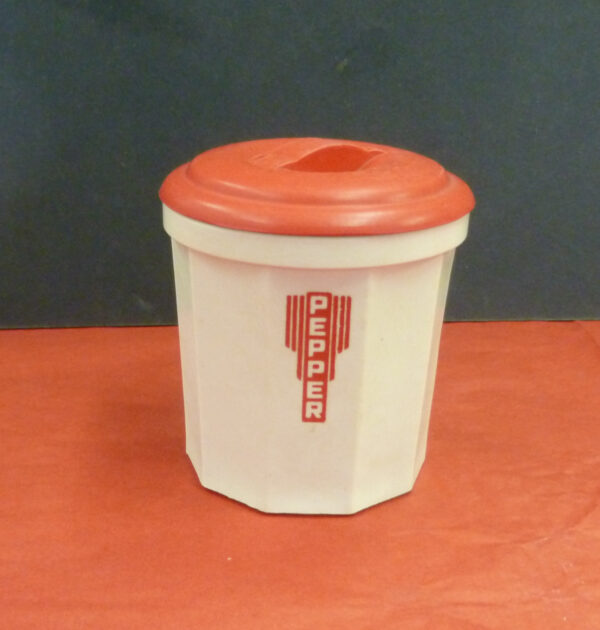 IPLEX Spice Canister (PEPPER), Deco, in red on ivory bakelite, c.1940's