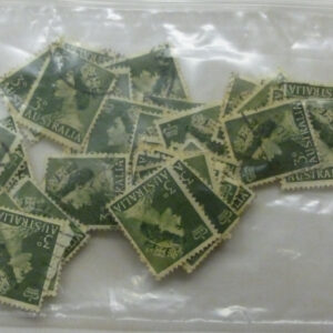 Australia Postage Stamps, Queen Elizabeth II, 3d deep green, c.1953 - pack of 40 or so