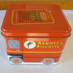 vintage Arnott's 'BISCUIT TRUCK' SA.029, cubic, 500g. Biscuit Tin, c.1983