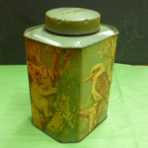 vintage Bushells 'Australian Animals', octagonal, blue, 1 LB. Tea Caddy Tin, c.1950's
