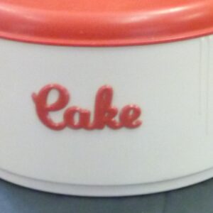 vintage Eon Kitchen 'Cake' Canister, raised applied label, in red on ivory bakelite, c.1940's